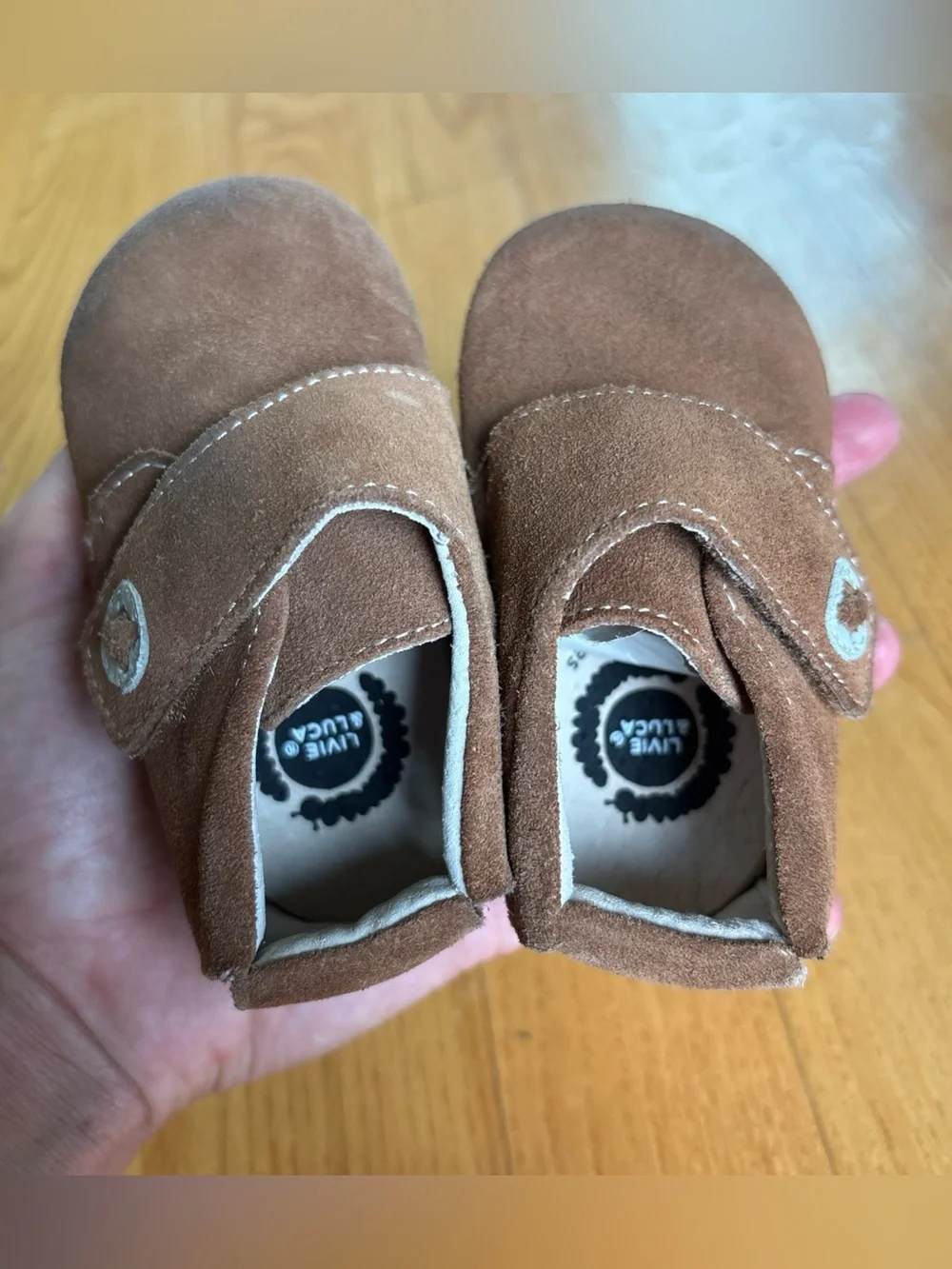 Livie & Luca Benny bootie Shoes Brown camel suede Leather Button 6-12 Months